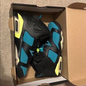 Jordan retro 6 black and Teal Sneakers with Yellow Accents